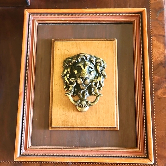 Other - Important Antique English Rococo Framed Cast Brass Lion Head Door Knocker
